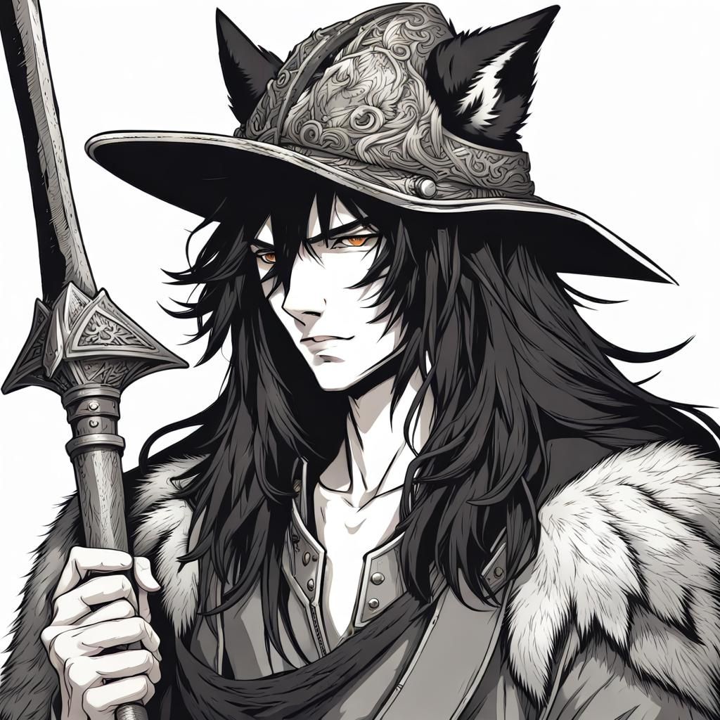 Young Man with Wolf Hat in Shonen Manga Style