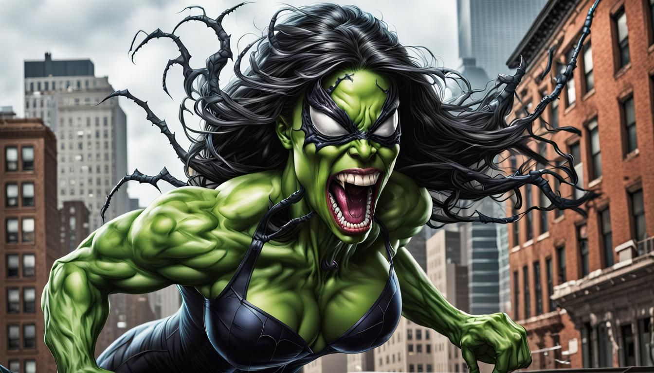 She-Hulk's Venomous Transformation: Hyperrealistic Splash Ar...