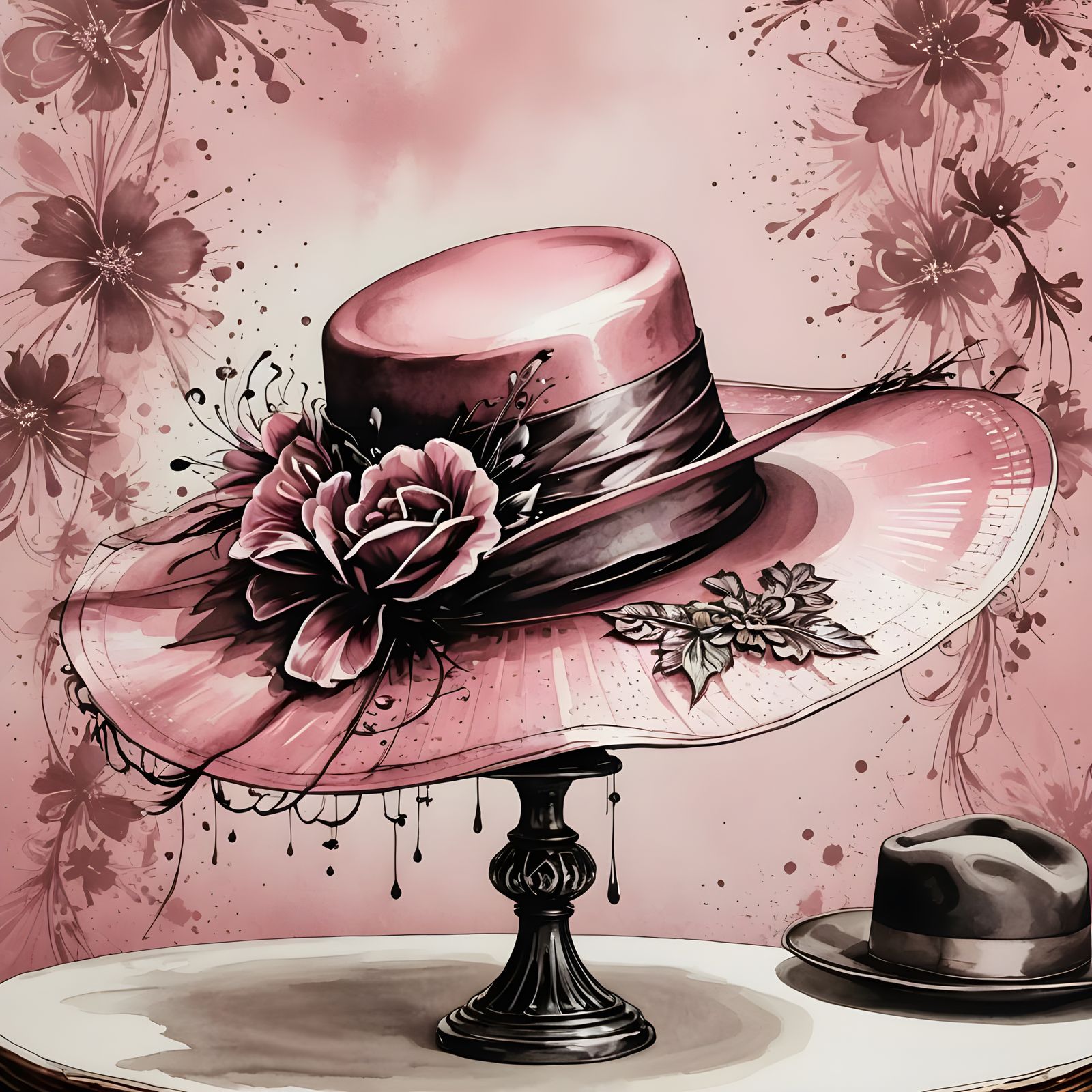 Victorian Hat in Sumi-e Style with Diluted Inks