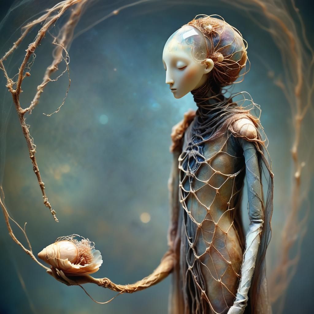 Wool Creature with Doll in Surrealist Style