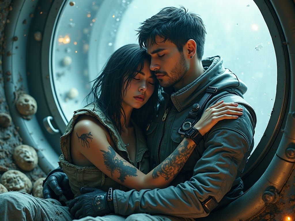 Cyberpunk Couple Finds Tranquility in the Ruins of Space