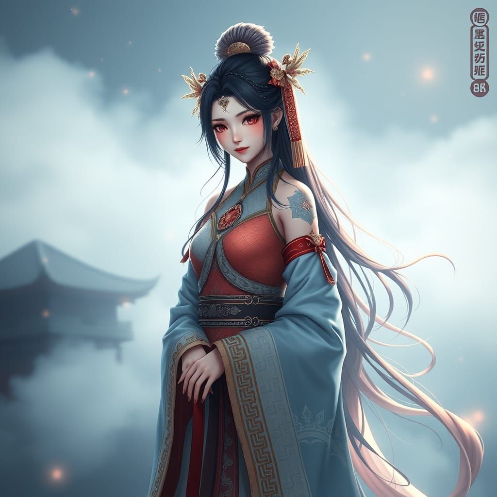 Majestic Mei in Flowing Attire: 3D Anime Art