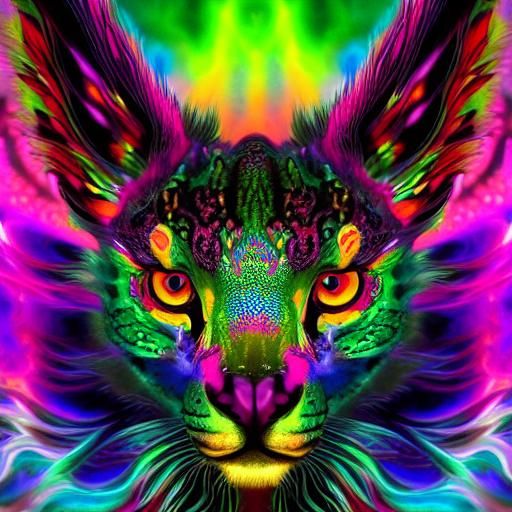 chimera or hybrid of ostrich, leopard, peacock, and lizard