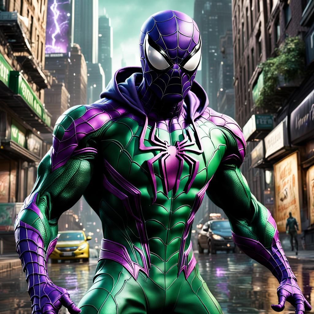 Green Hooded Spider-Man Venom, Detailed Digital Art