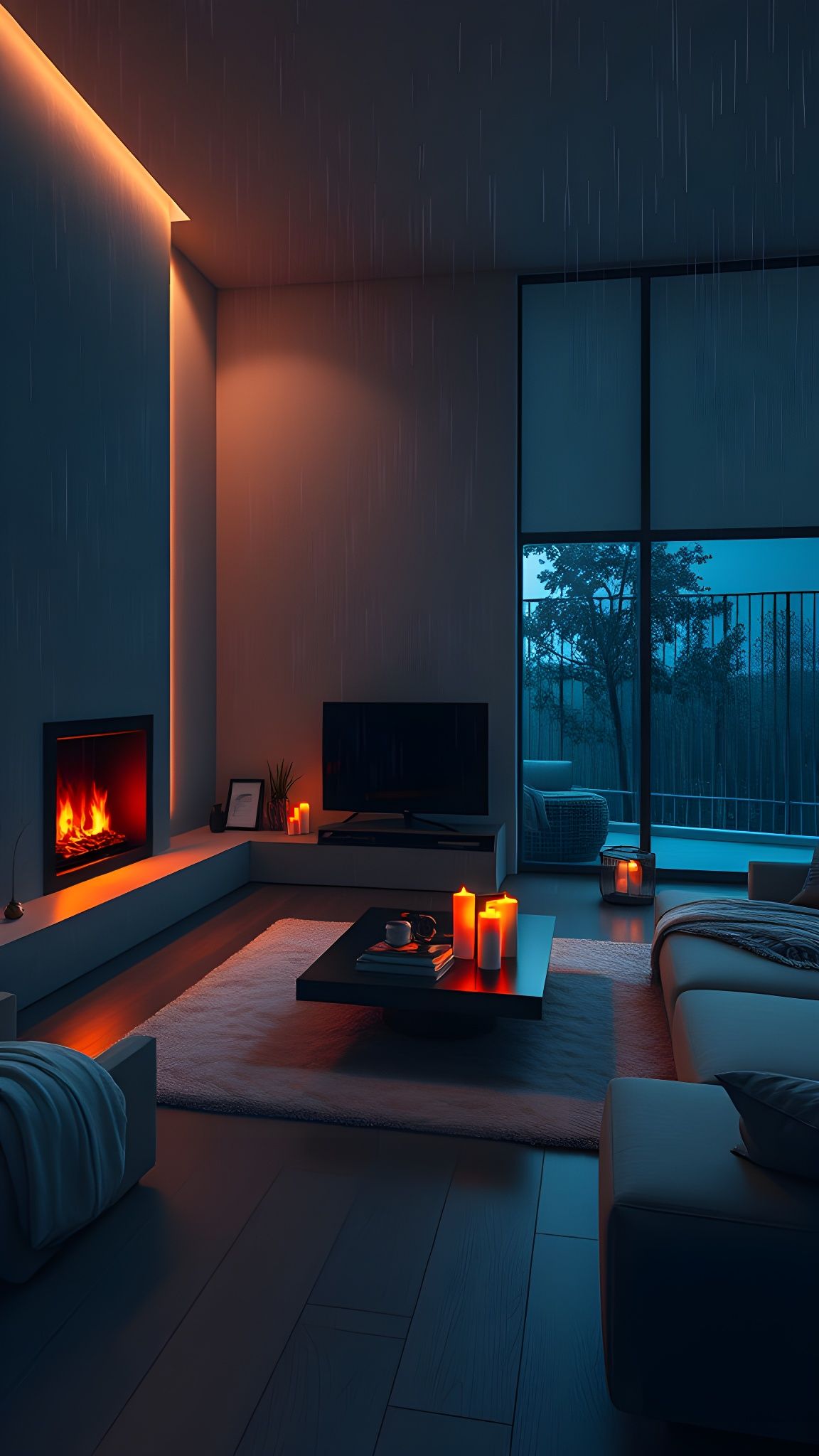 Cozy Modern Room at Night in Matte Painting Style