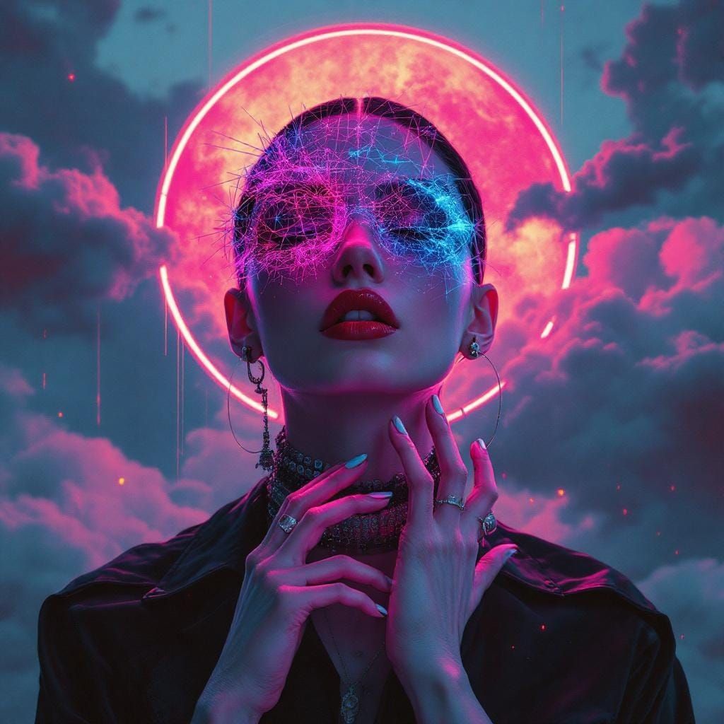 Neonpunk Fusion Inspired by Simberg, Caesar, and Kowch