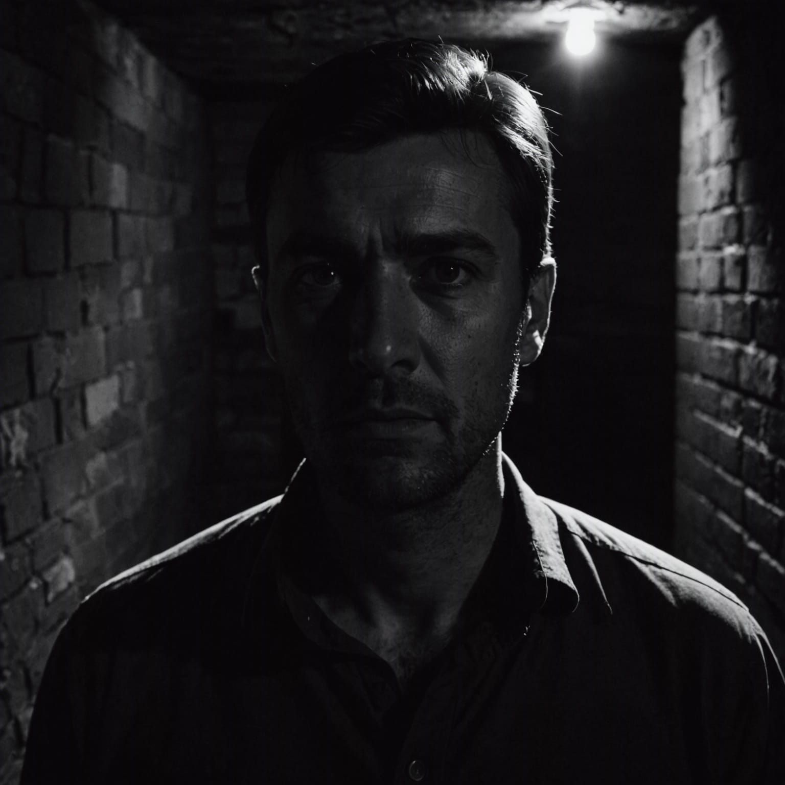 Monochrome Portrait in Dark Cellar