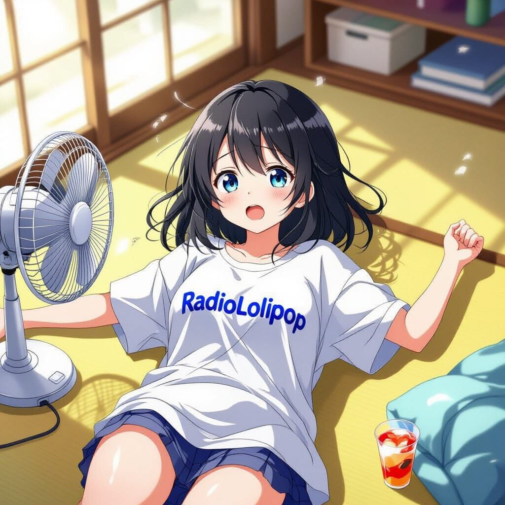 Anime Girl Relaxing on Floor in Summer Sunlight