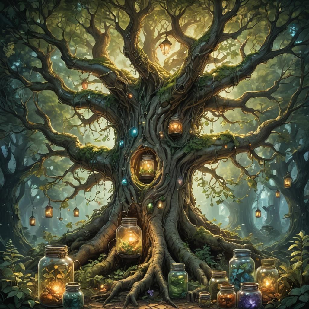 Mother Nature Tree with Herb Jars: Concept Art