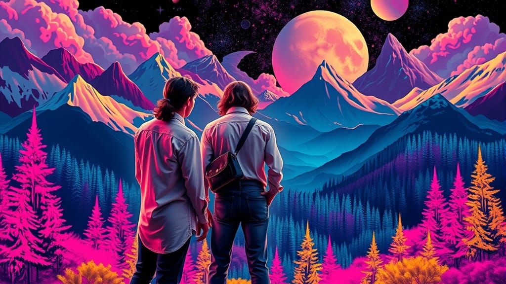 Psychedelic Mountains and Forests in Neon Colors