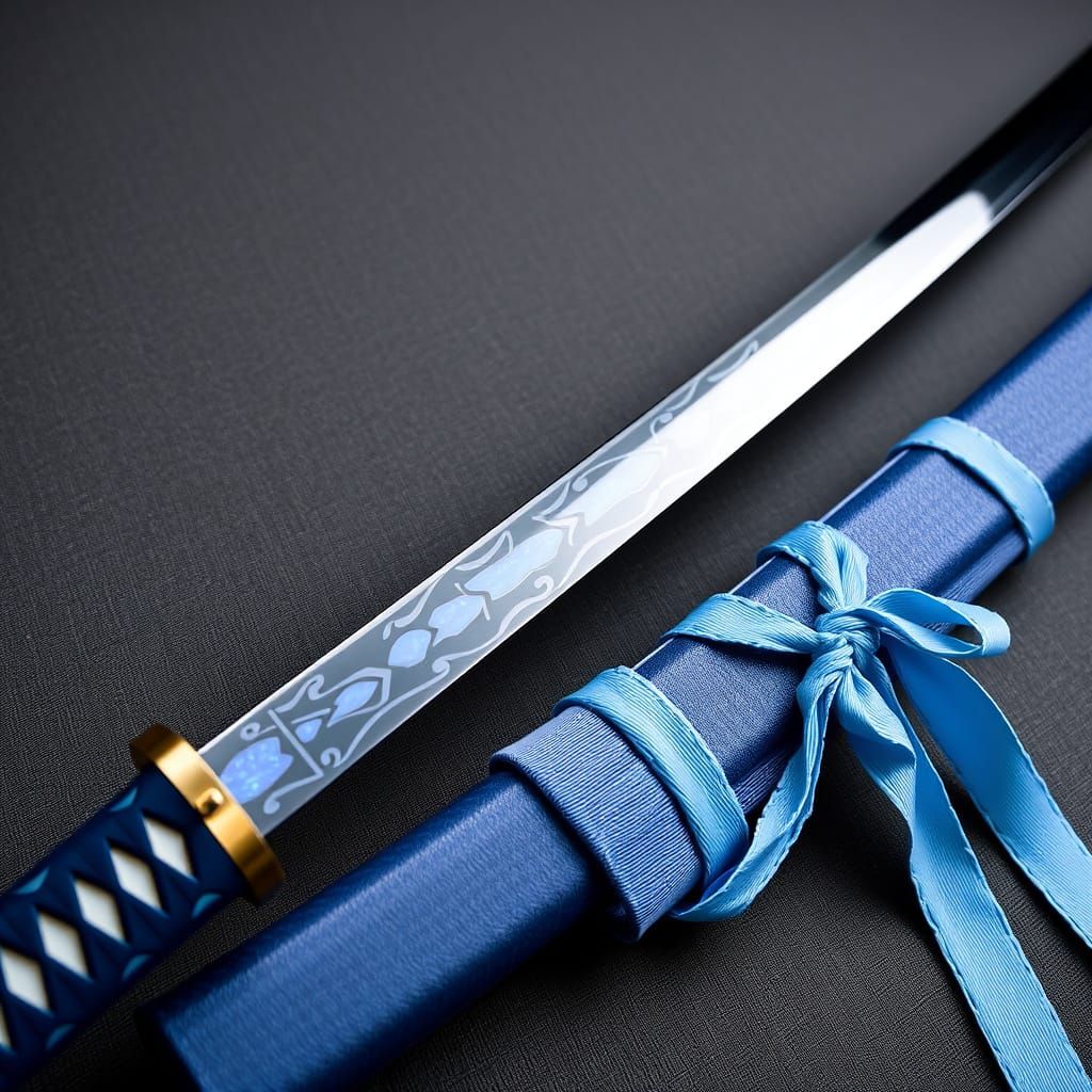 Damascus Samurai Sword with Snowflake Pattern in Gun Metal B...