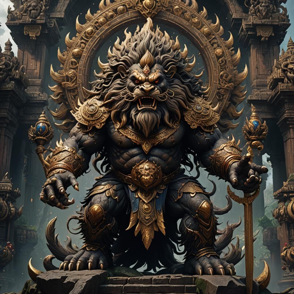 Detailed Matte Painting of Narasimha in Fantasy Art