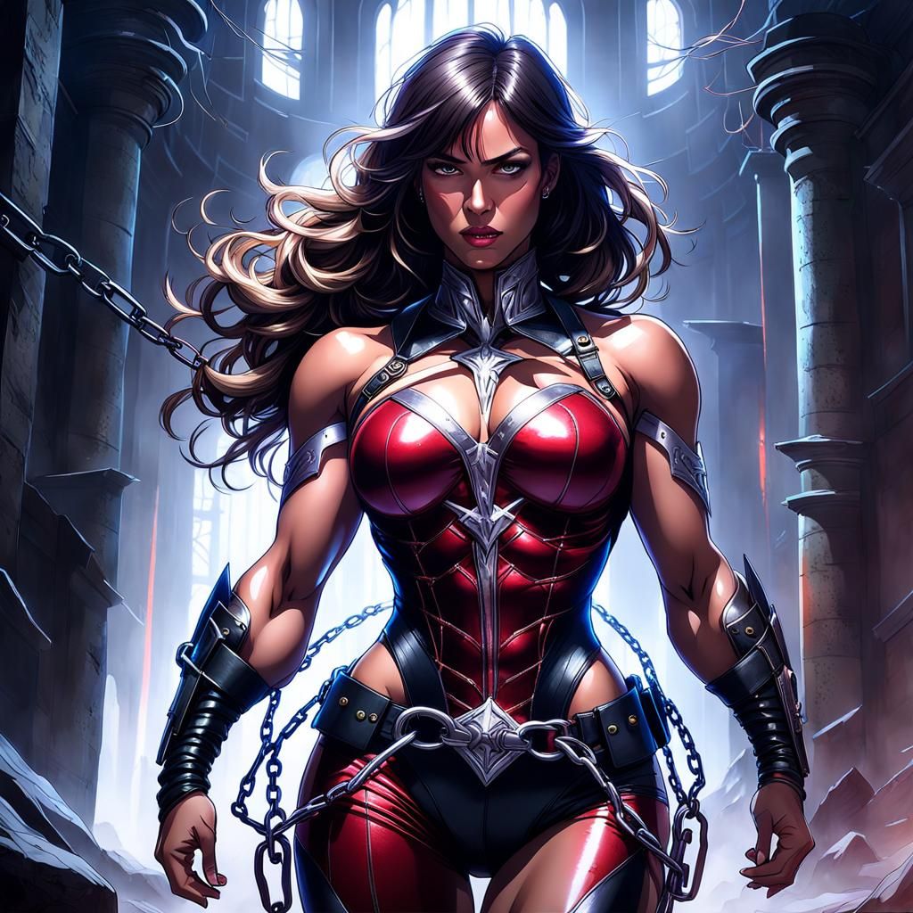 Captive Superheroine in Dungeon: Detailed Digital Render