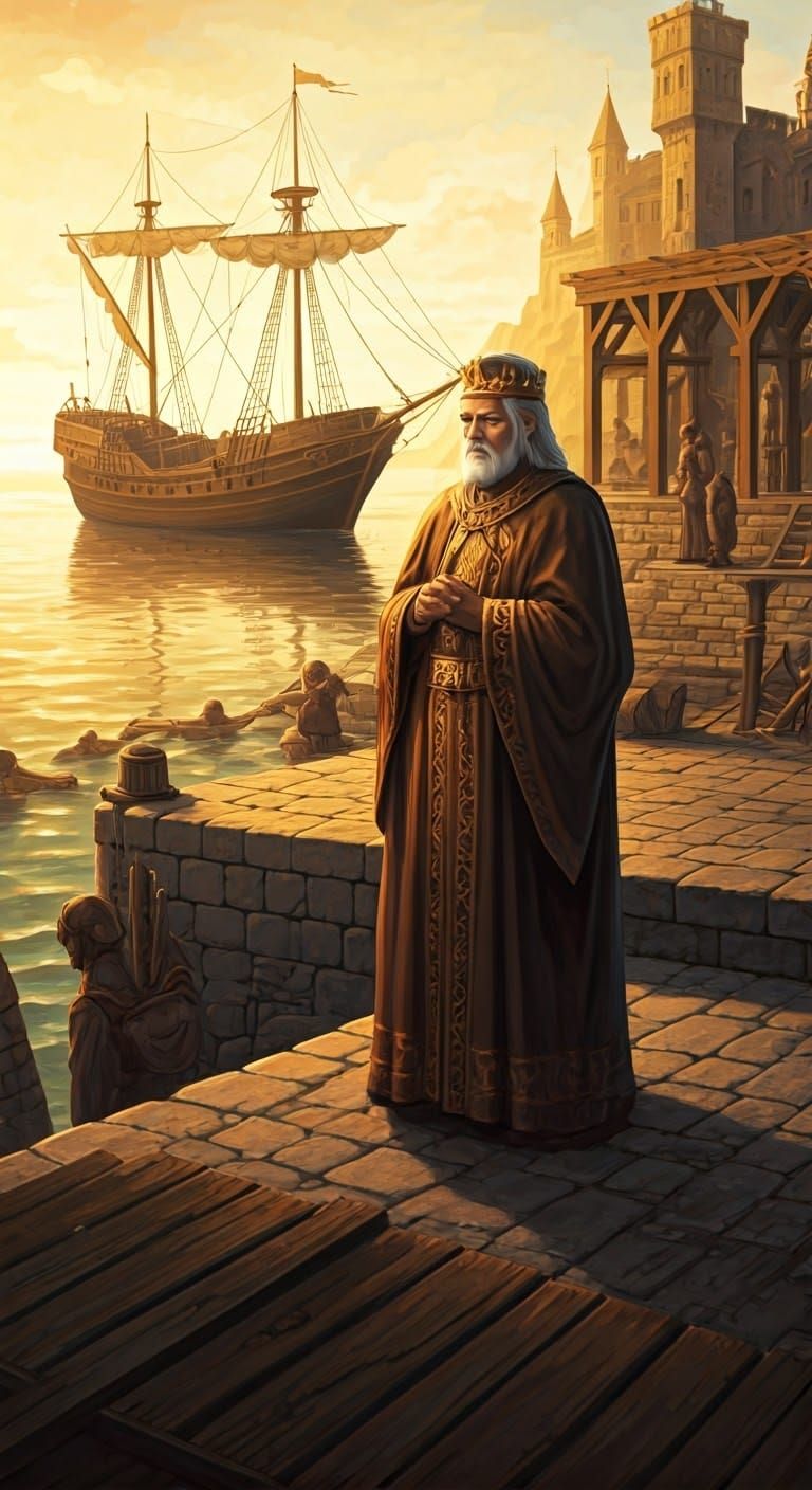 Benevolent King Oversees Medieval Port Construction