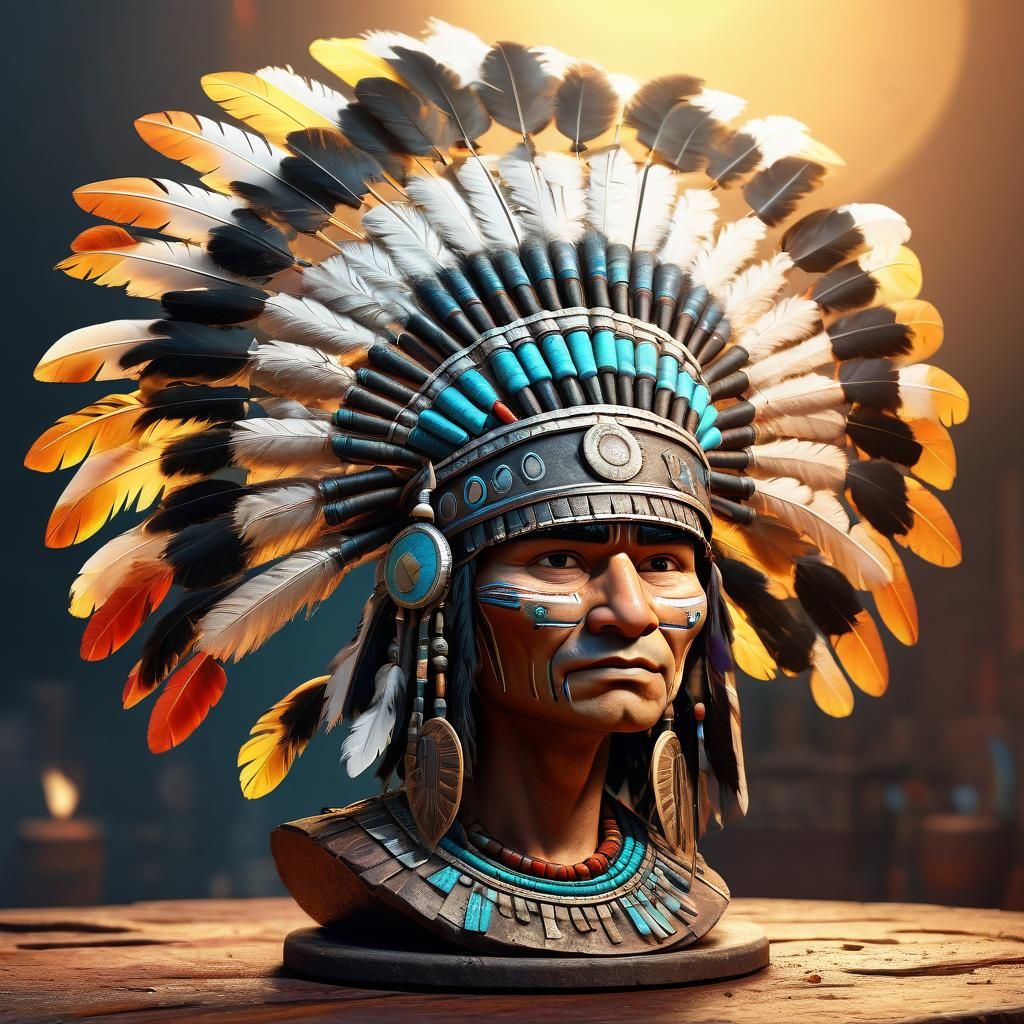 Native American Chief and Moonshine Still in 3D