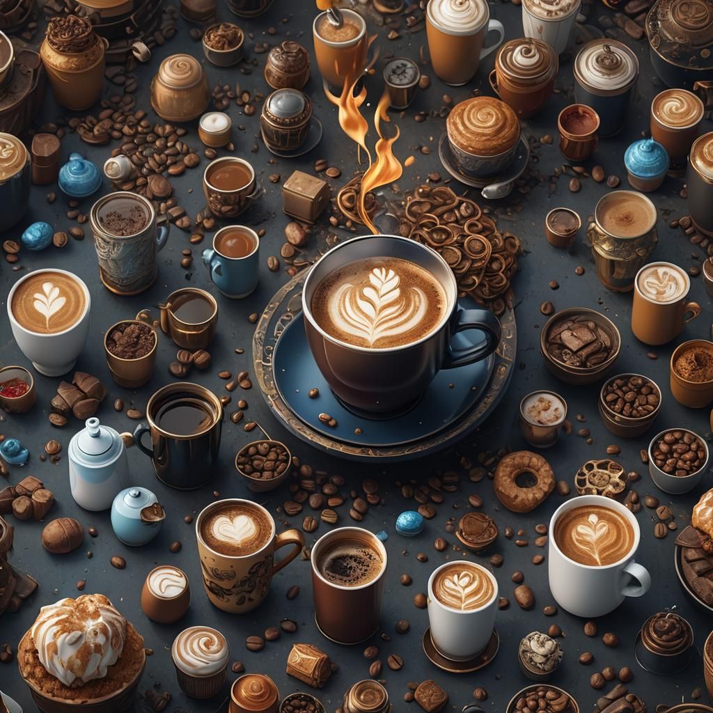 Fantastical Coffee Art: Detailed Matte Painting in 8K