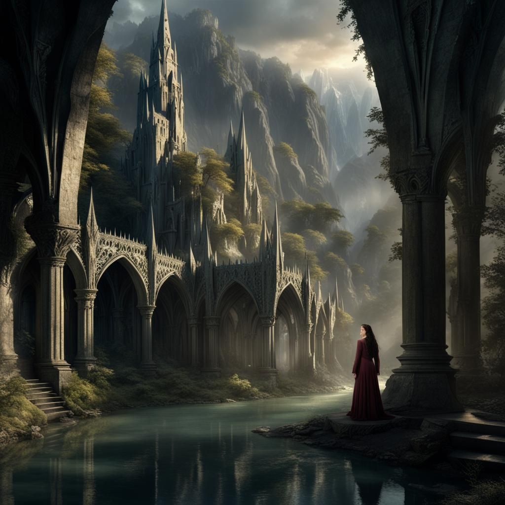 Arwen Undómiel in Rivendell Ruins: Digital Matte Painting