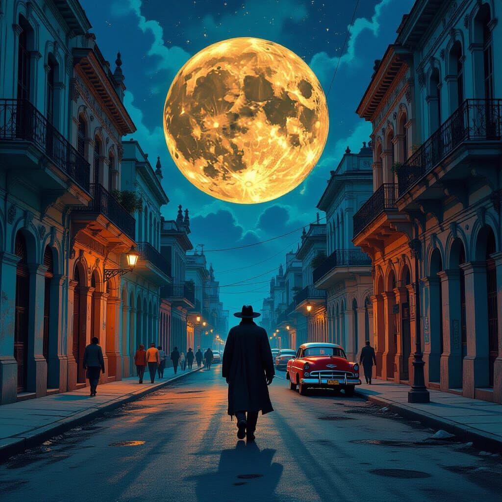 Havana Moon: Holographic Astral Cosmic Illustration