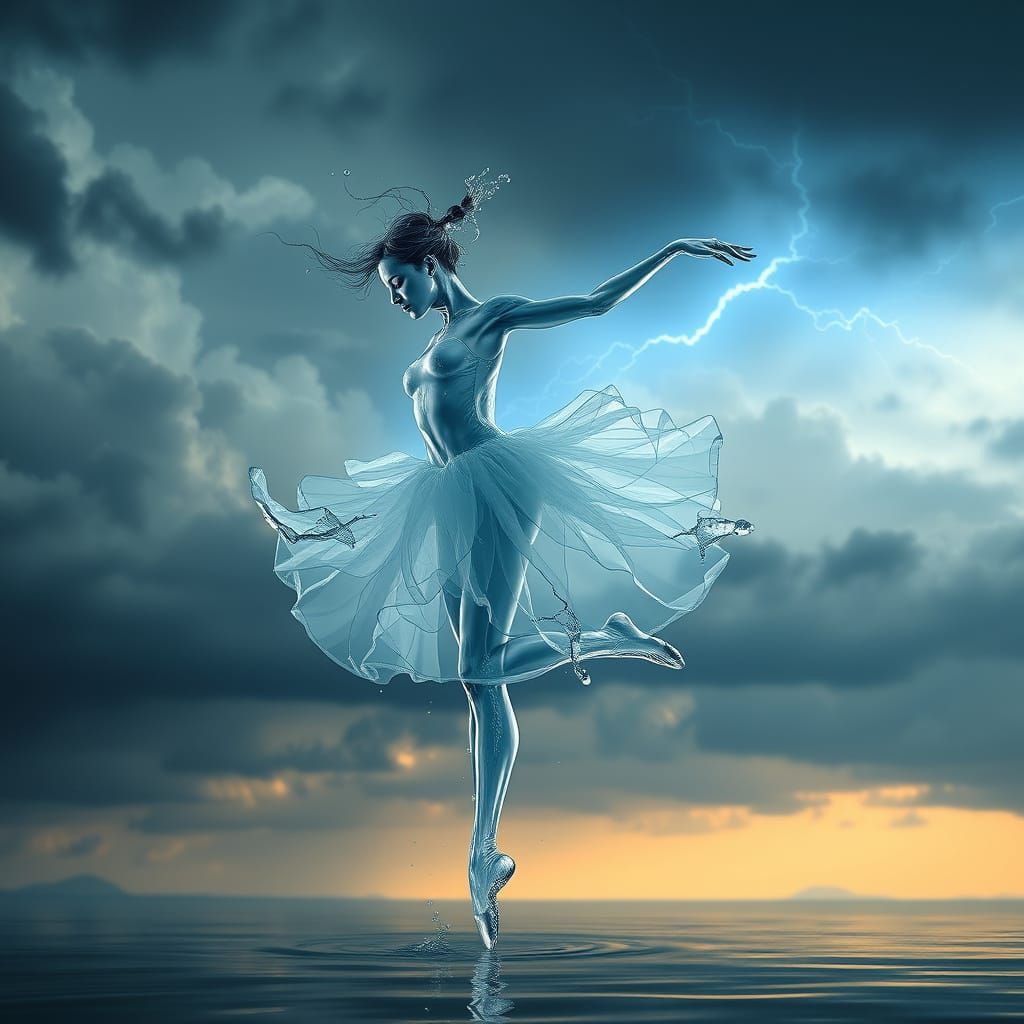 Ethereal Water Ballerina Dances in Stormy Skies
