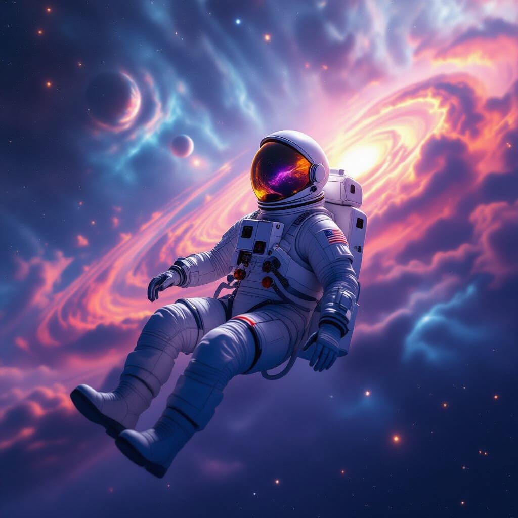 Astronaut Adrift in Cosmic Nebula Ocean