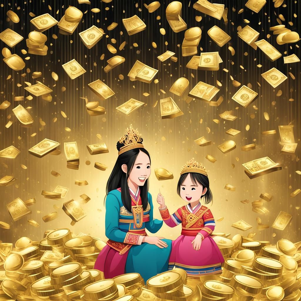 Hmong Princess and Daughter Amidst Golden Riches