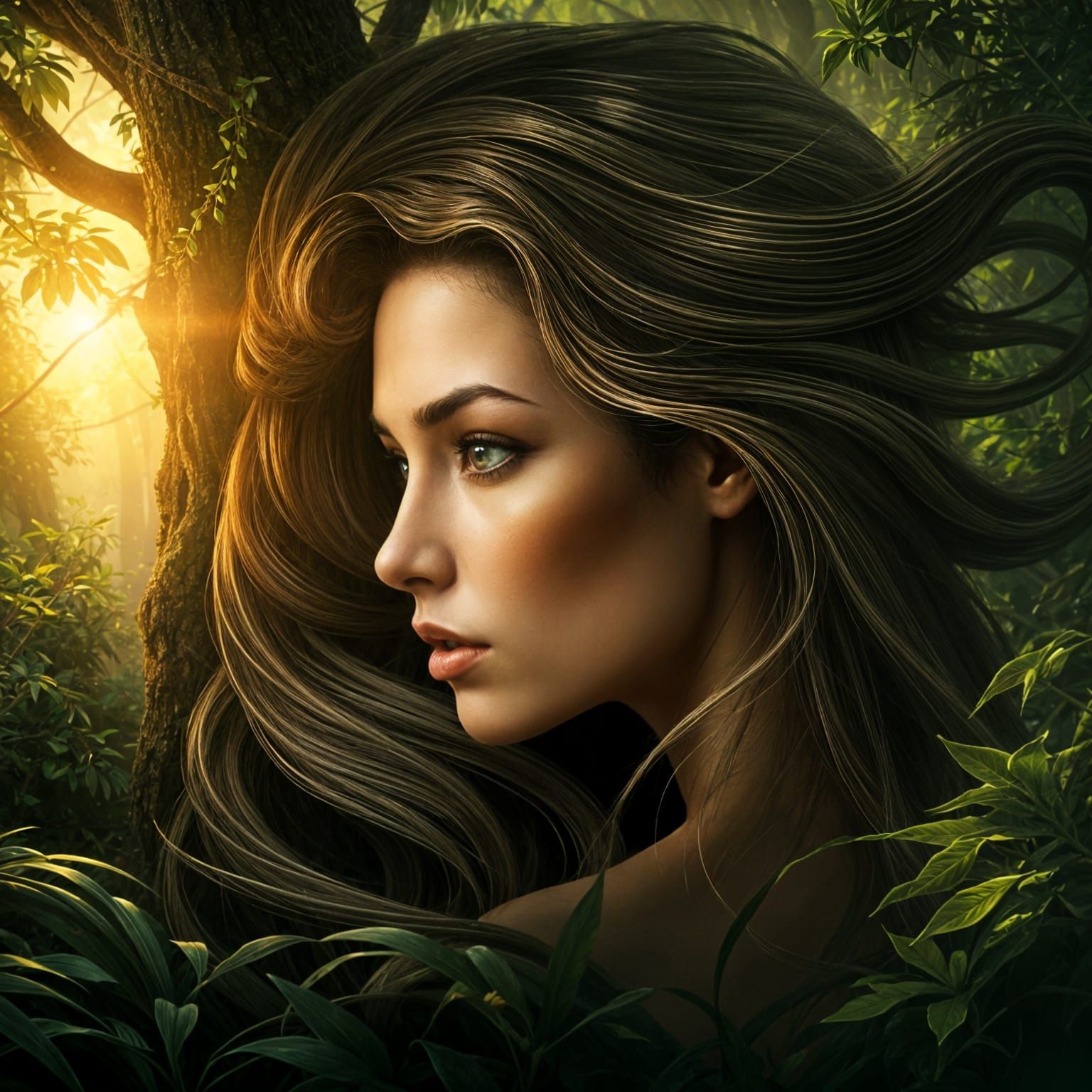 Rainforest Woman: Double Exposure Digital Art