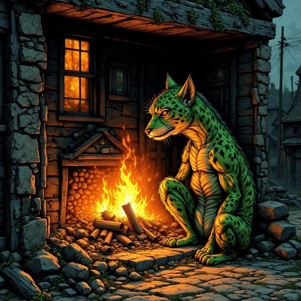 Mystical Fire Burns in Deserted Streets as Glimmering Embers...