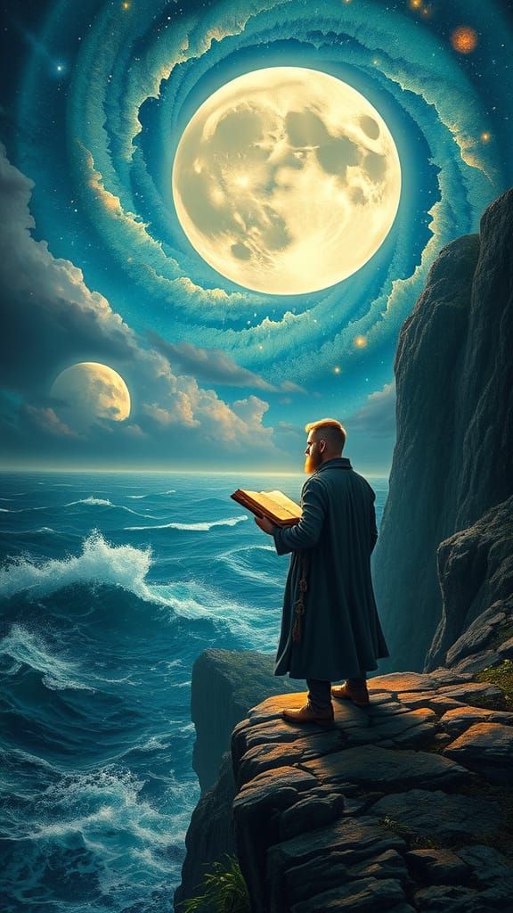 Irish Man Overlooking Nebula Sea as Tapestry Art