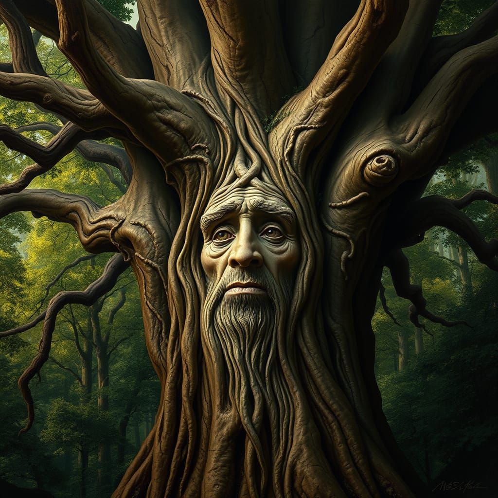 Wise Old Tree Portrait in Classic Fantasy Style