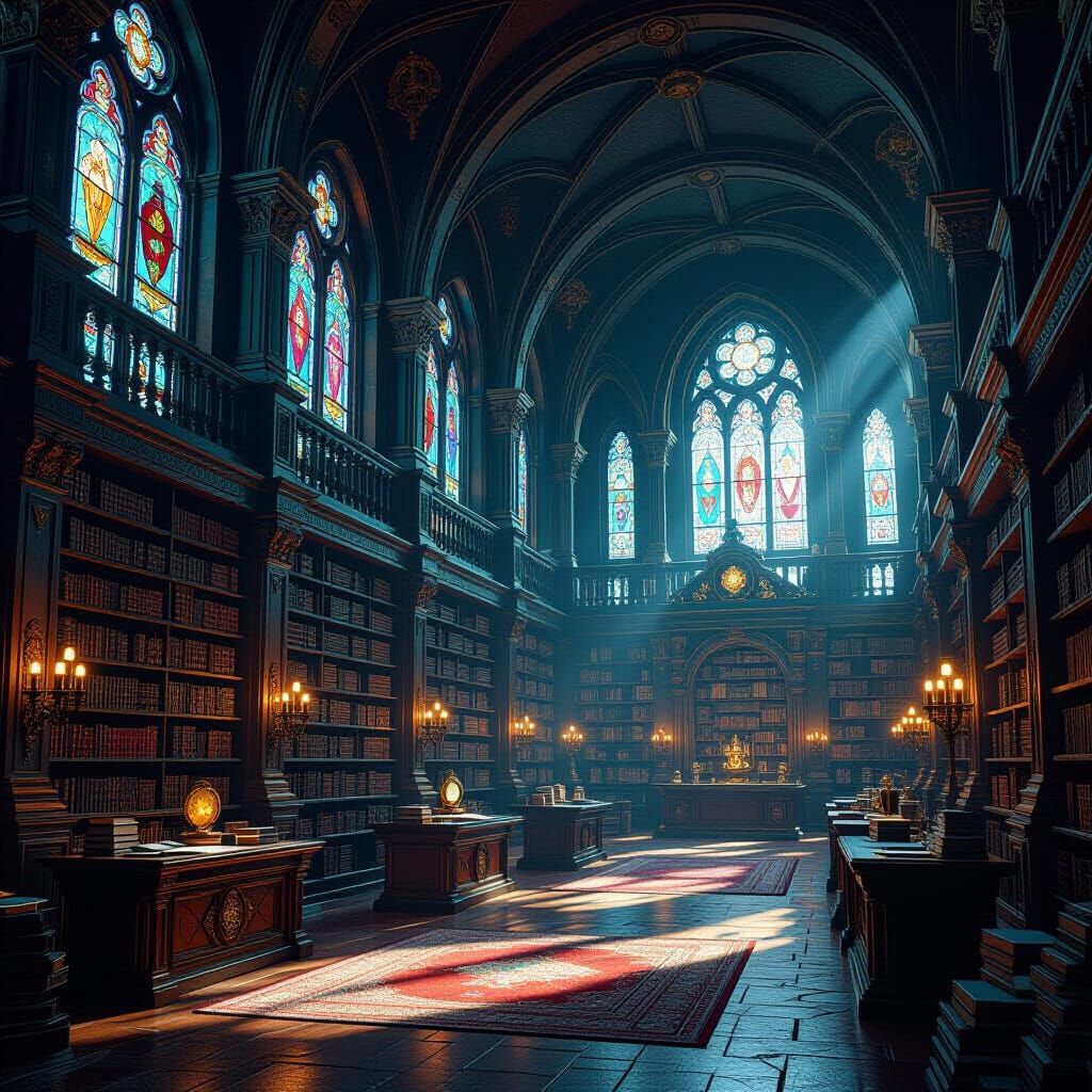 Ethereal Library with Ancient Tomes, Fantasy Concept Art