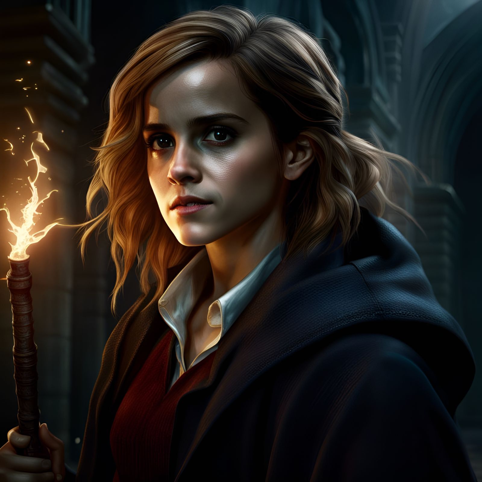 Hermione Granger Portrait in Dark Fantasy Style