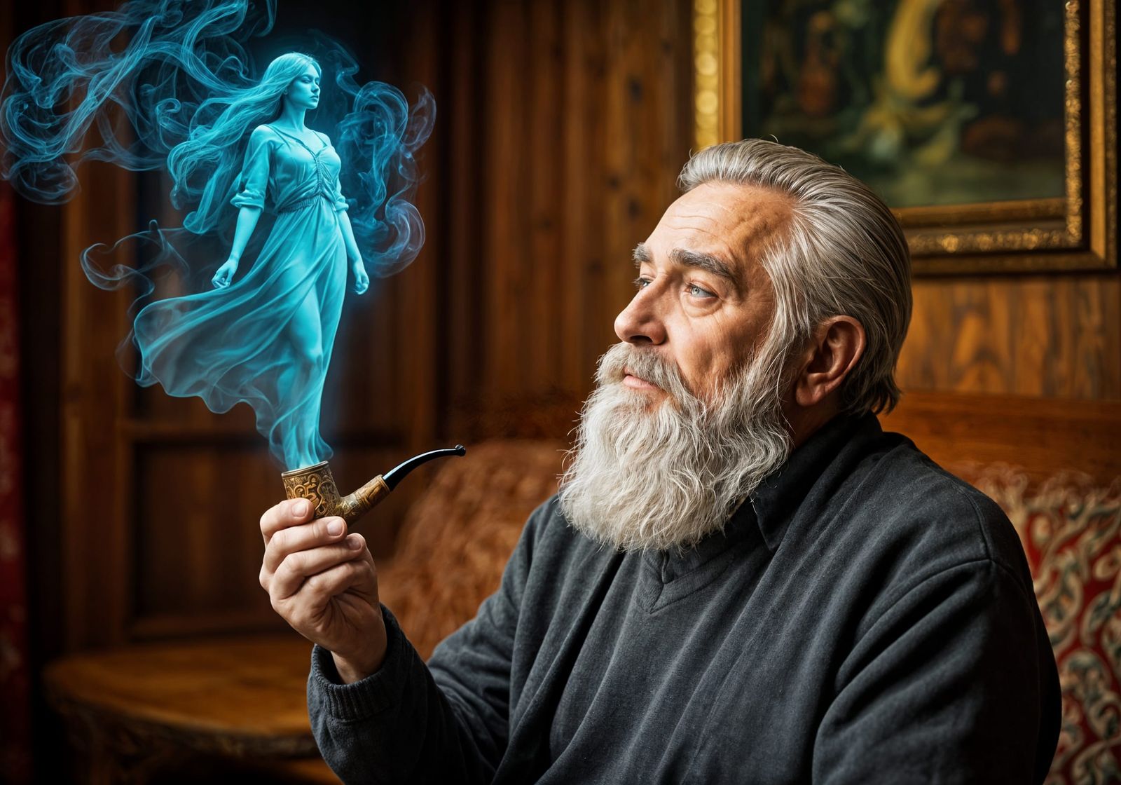 Nostalgic Man and Ethereal Woman in Smoke