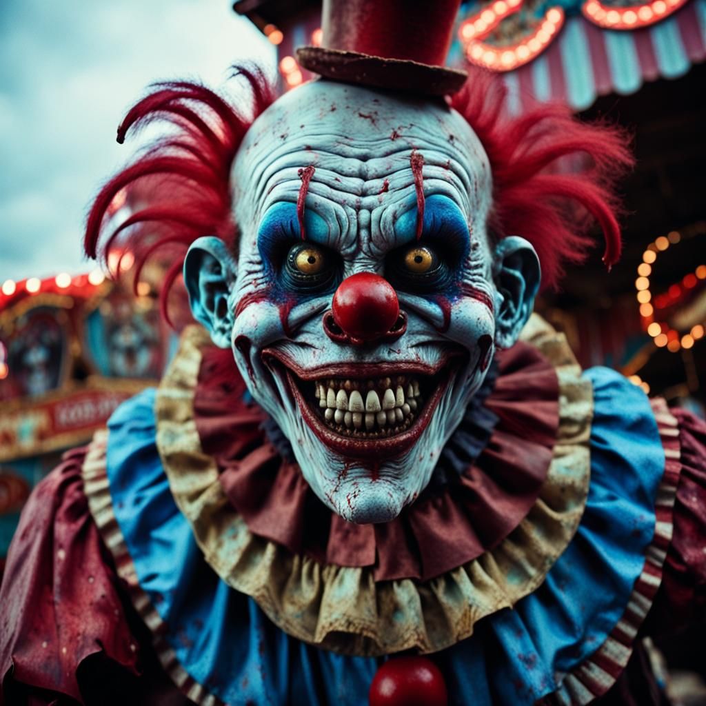 Grotesque Zombie Monkey Clown in Abandoned Carnival