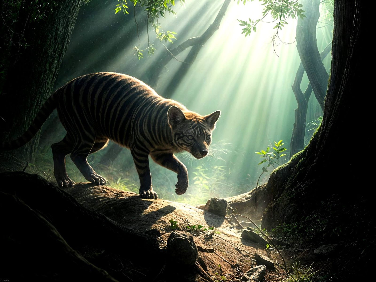 Thylacine Hunting in Misty Tasmanian Rainforest