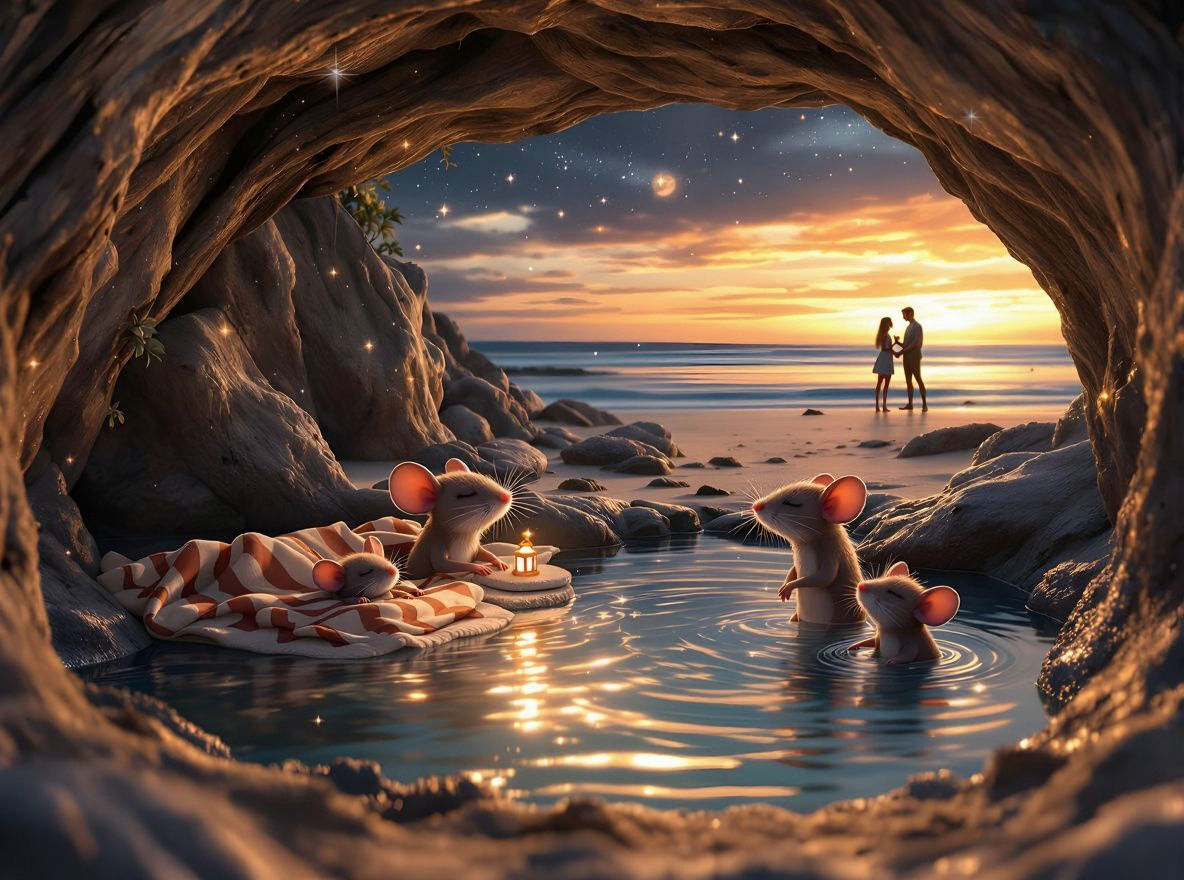 Mice skinny dipping , while man proposes ,a skinny dip or ma...