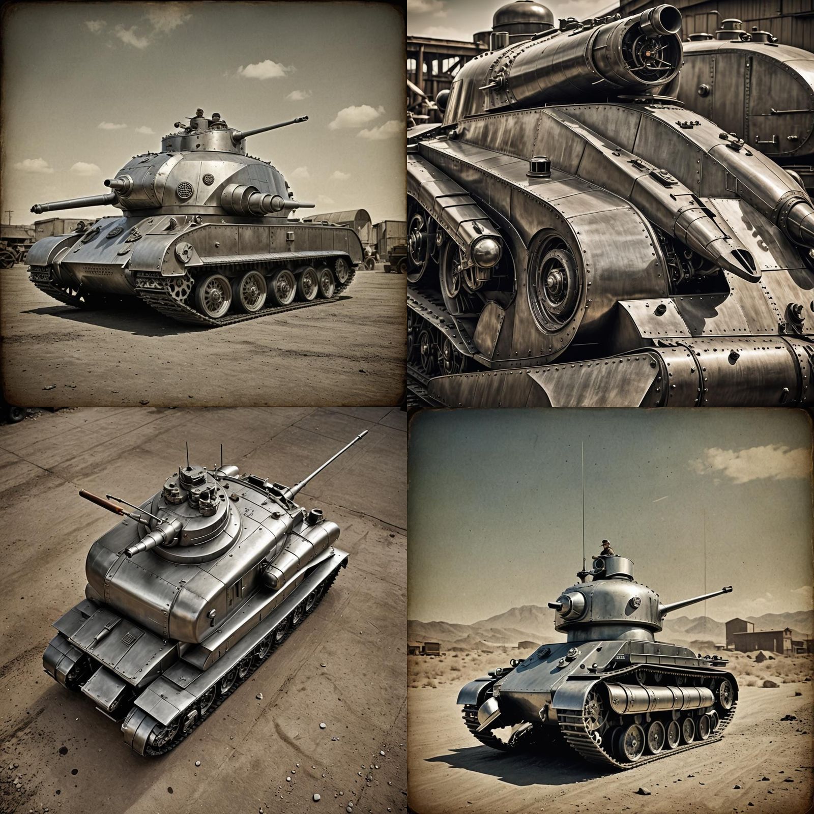 Streamlined Art Deco War Machine in Brushed Steel and Rivets