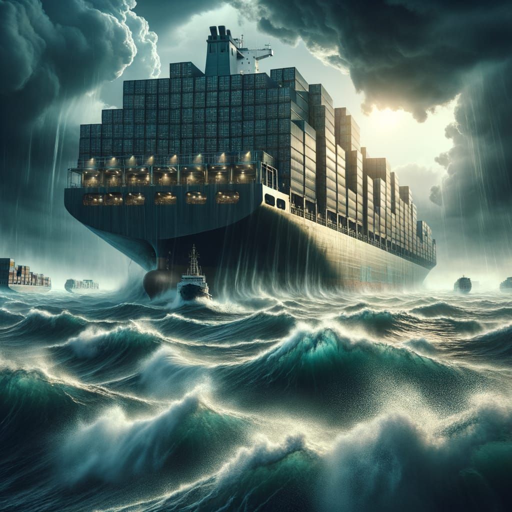 Stormy Seas: Shipping Container Spill in Cinematic Style