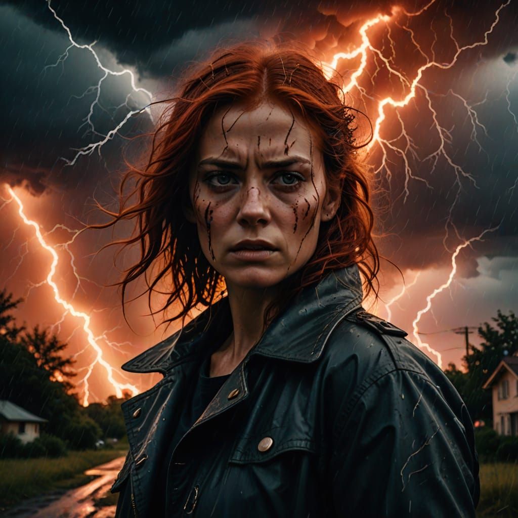 Enraged Woman with Fiery Hair: Digital Art