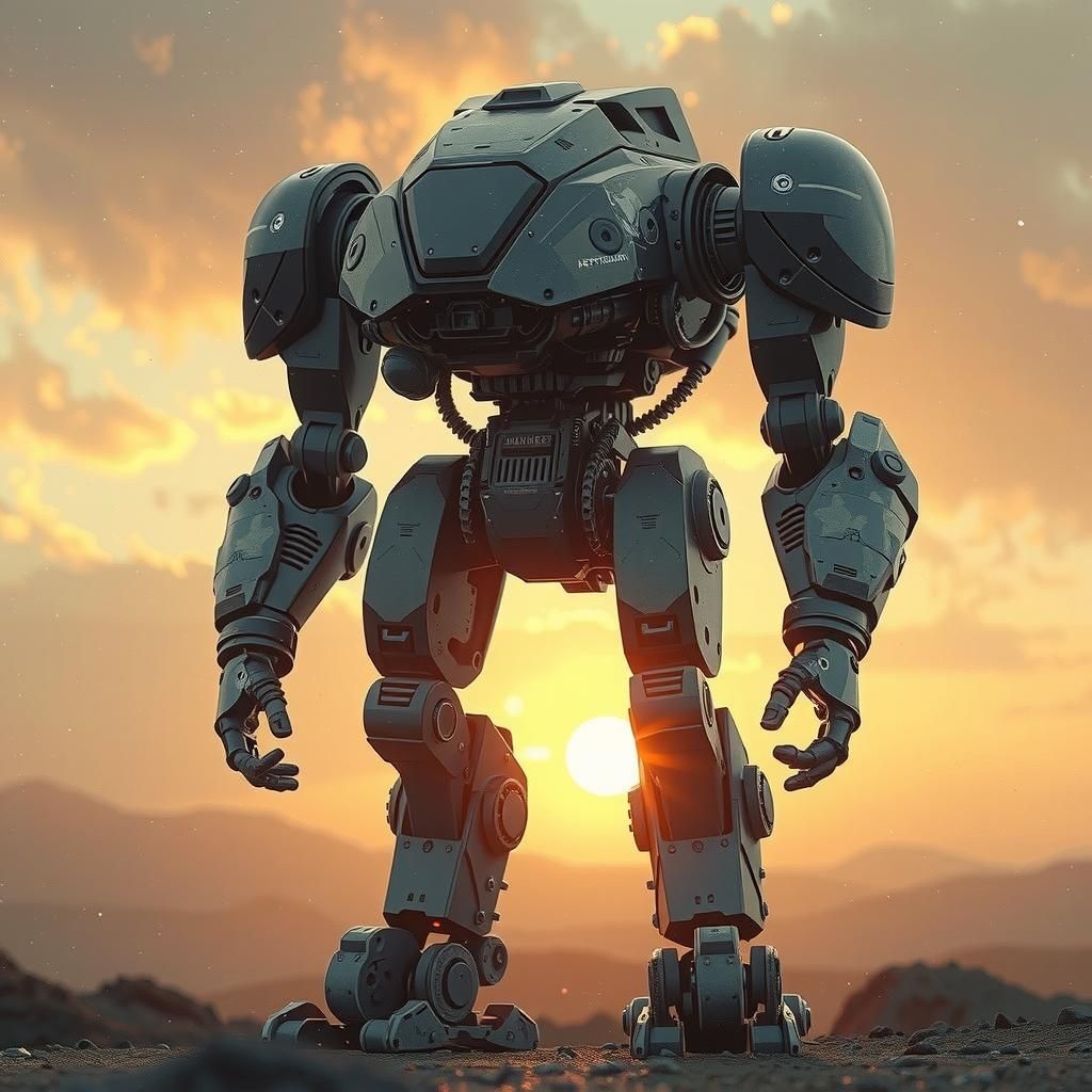 Robot on Distant Planet in Starry Night Style