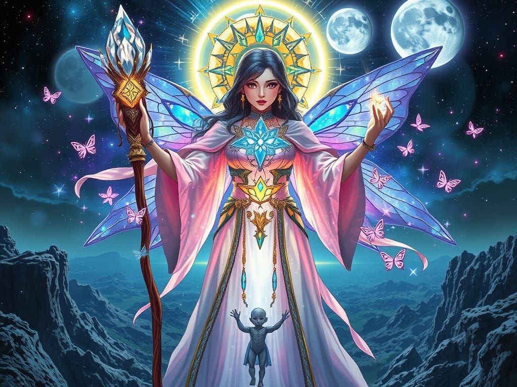 Goddess Lyra Unleashes Cosmic Energy in Anime Realism