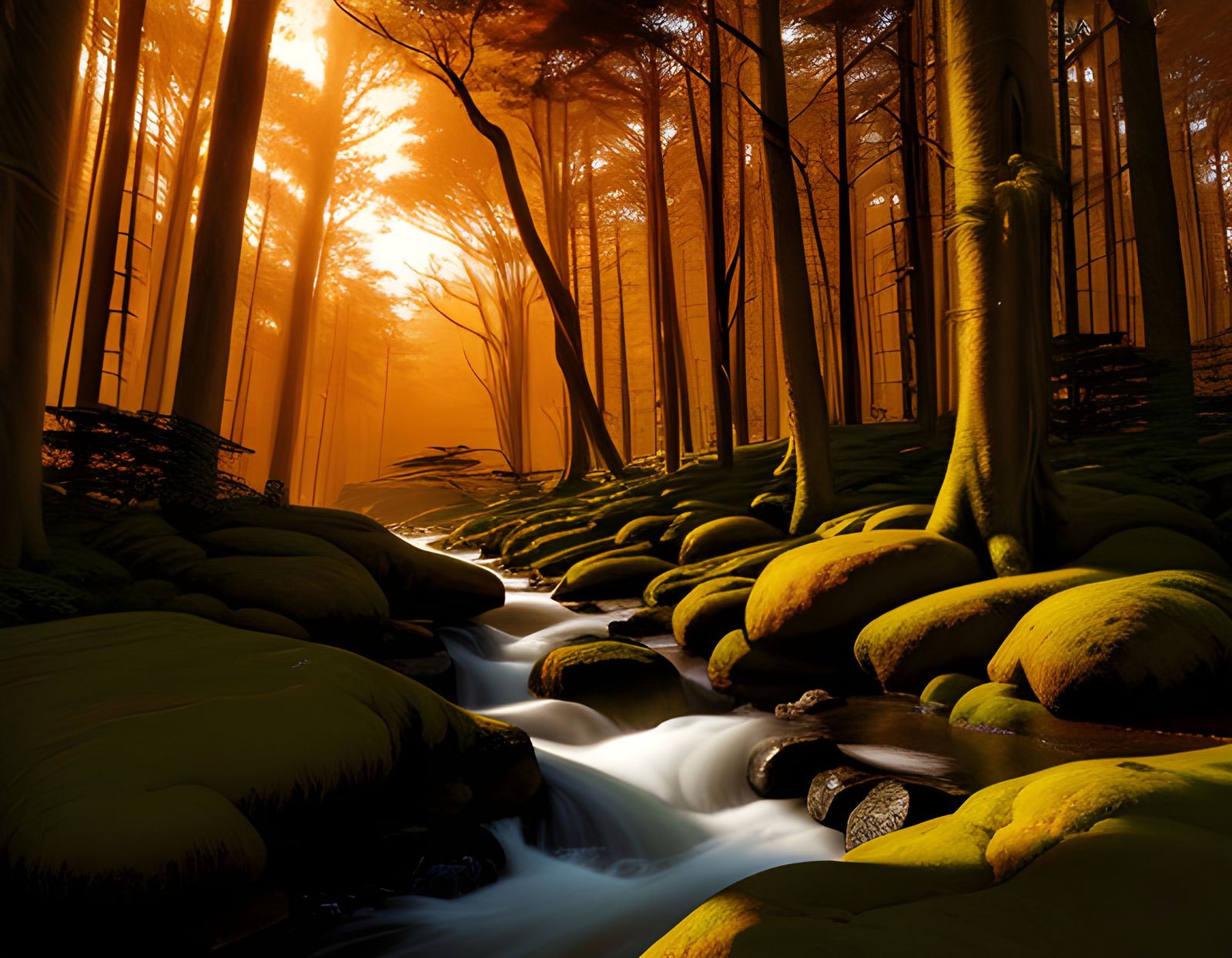 hyperdetailed golden hour moonstone forest
