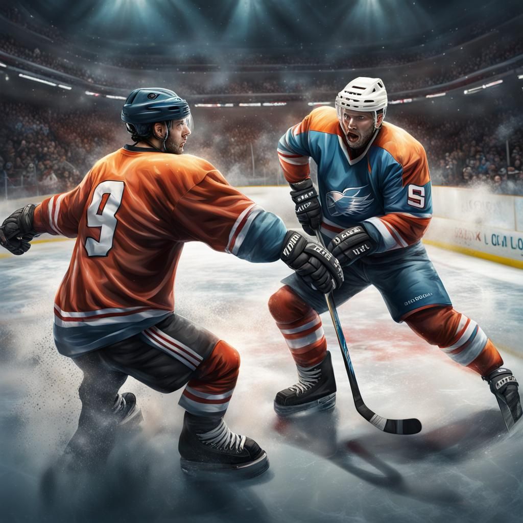 Hockey Players Face Off in Hyperrealistic Splash Art
