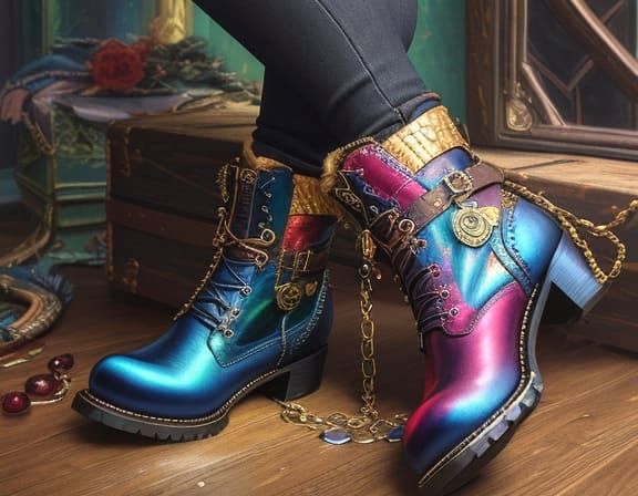 Boho Chic Boots and Bag in Vibrant Oil Painting