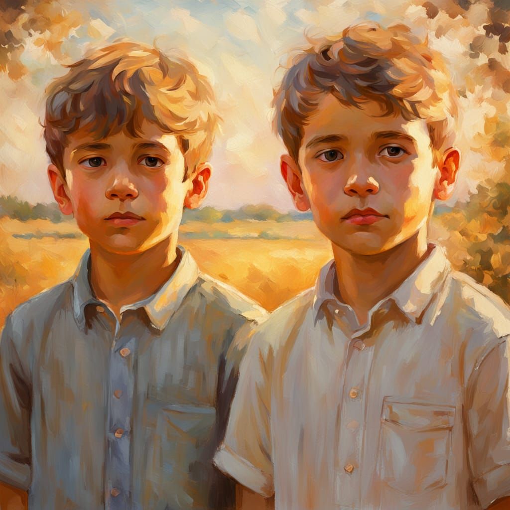 Brothers in Impressionistic Soft Golden Light