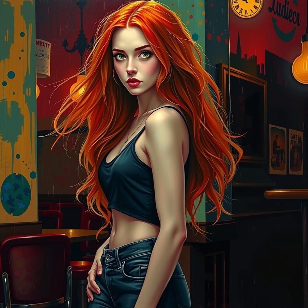 Portrait of a Red-Haired Woman in Alcohol Ink Art