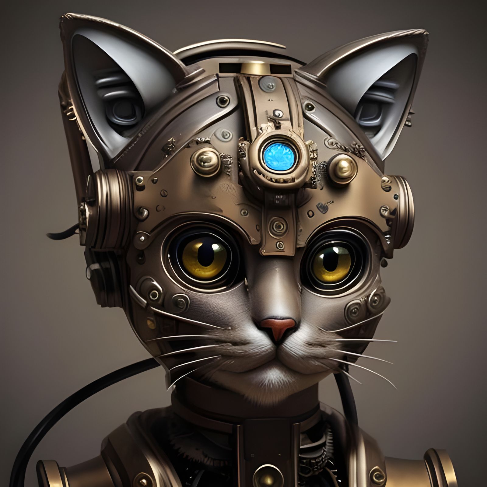 Steampunk Robotic Cat Head: Detailed Engine Design