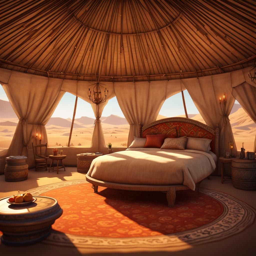 Gobi Desert Yourte with Detailed Interior in 3D