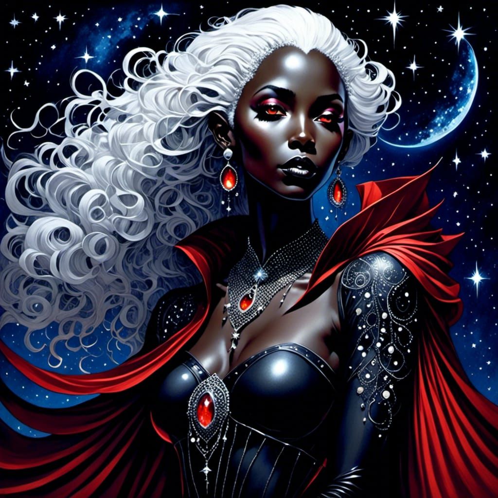 Drow Sorceress in Gerald Mixed Media Style