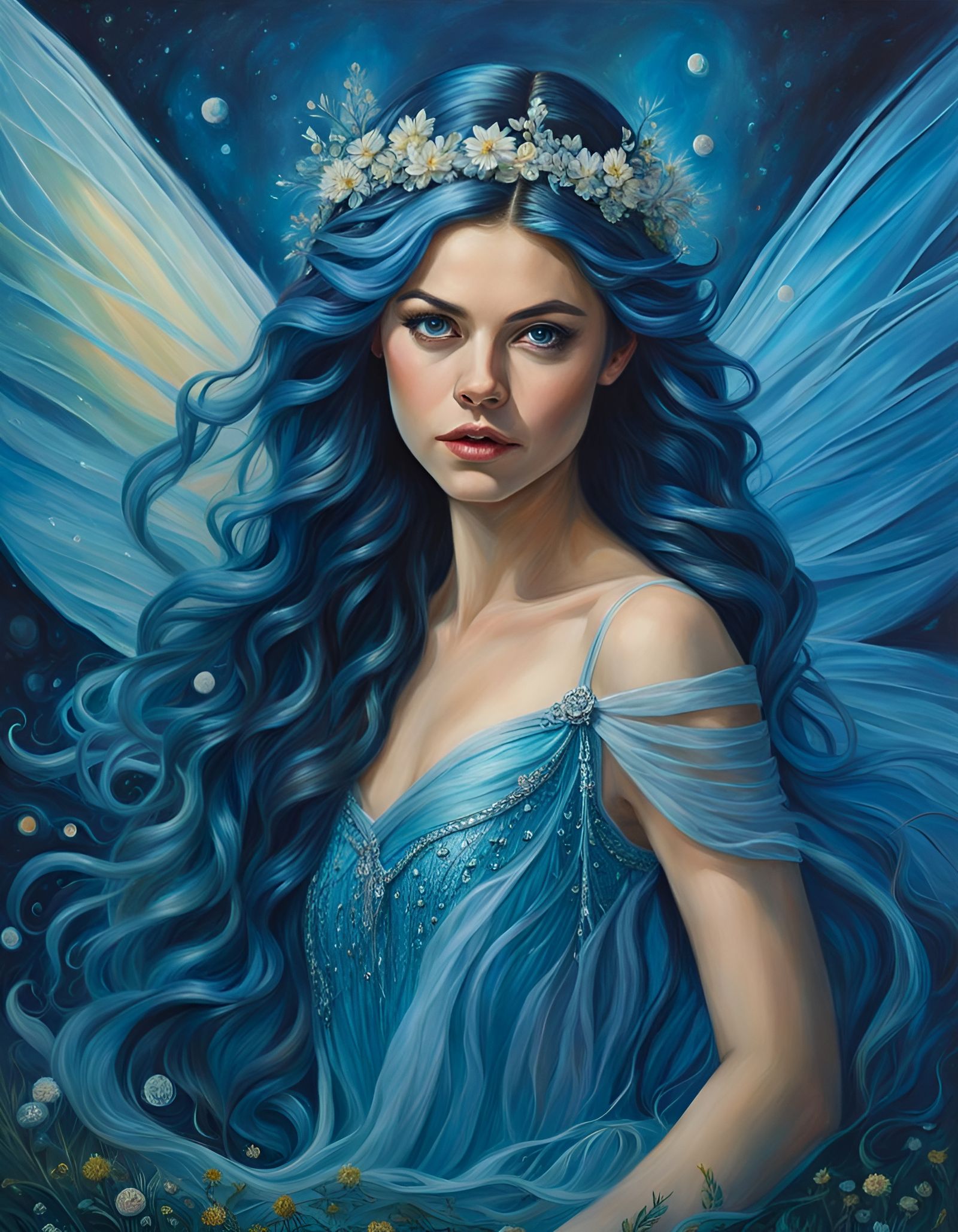 Fairy in Water Dress: Photorealistic Oil Painting