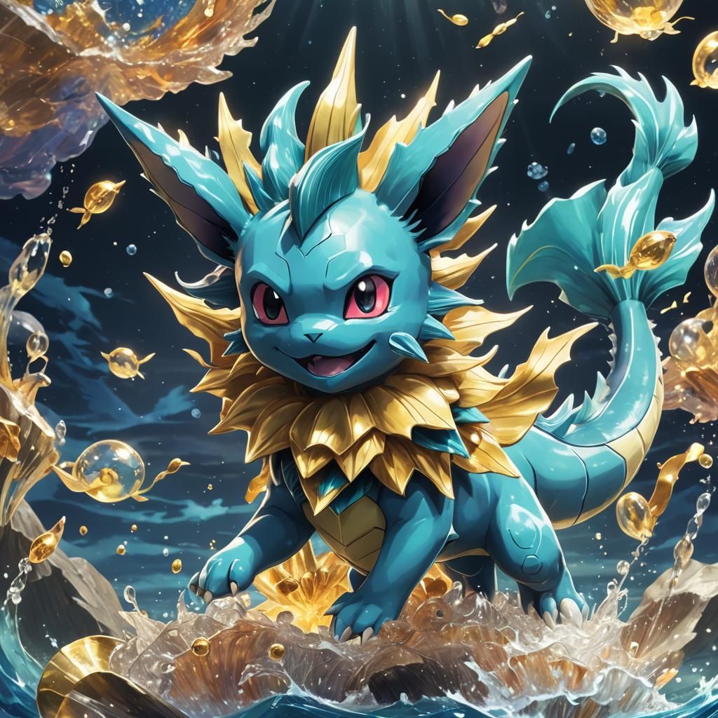 Vaporeon Pokemon in Cel-Shaded Anime Style